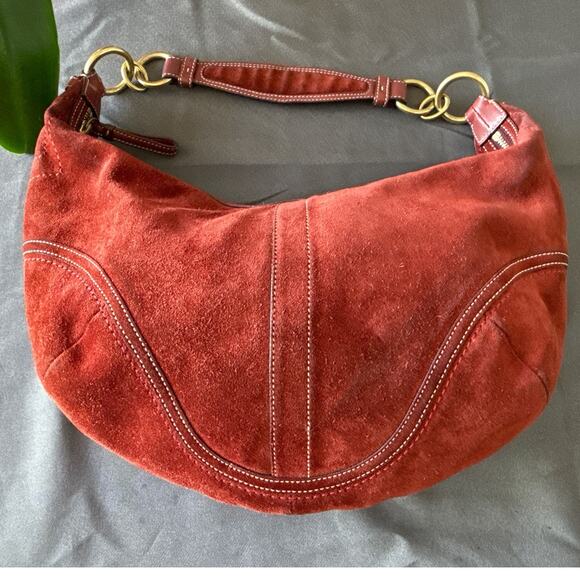 Coach Handbags - Coach Vintage Red Suede Shoulder Hobo Bag 10058